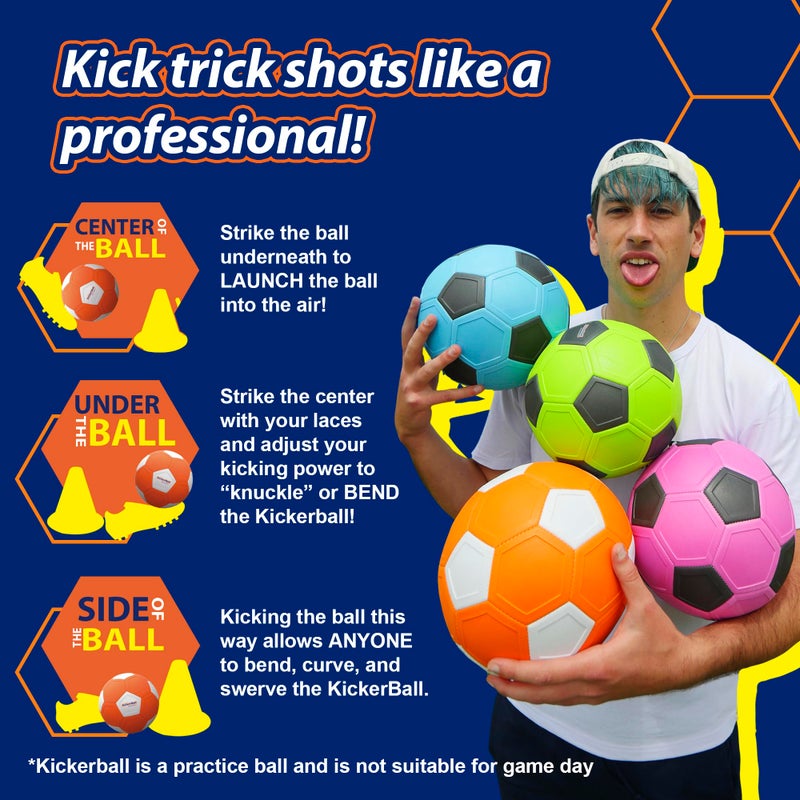 كيكربول كرة القدم Kickerball Swerve and Curve مقاس 4 كرة قدم لتدريب كرة القدم مع لوحات خاصة للعب مثل كرة القدم الاحترافية في الهواء الطلق والداخلي، كرة قدم ممتعة للأطفال والكبار - Image 4